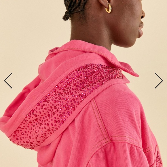 Farm Rio Barbie Pink Twill Hooded Parka Oversized Sz S - Picture 2 of 4